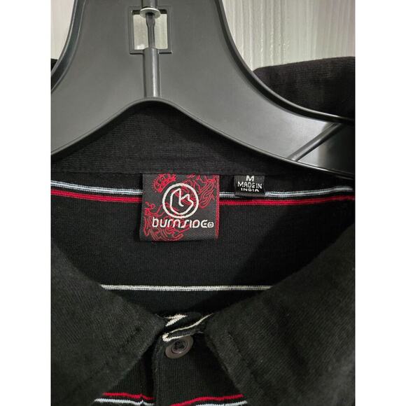 Burnside Men's Polo T-Shirts Size Medium Cotton Short Sleeve Black Striped - Picture 9 of 13